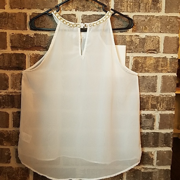 🎪⭐Dots Sheer White and Gold Trim Overlay Top - Picture 2 of 6